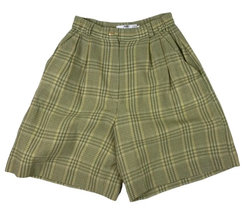 VTG BALENCIAGA SAMPLE PLEATED CHECKED GREEN GOLF SHORTS SIZE S