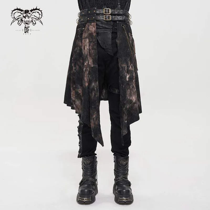 Gothic Tie-dyed konstläder Split Kilt för män med bälten