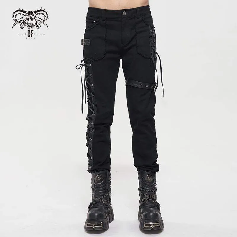Gothic Strappy Splice Spänne Okantade byxor för män