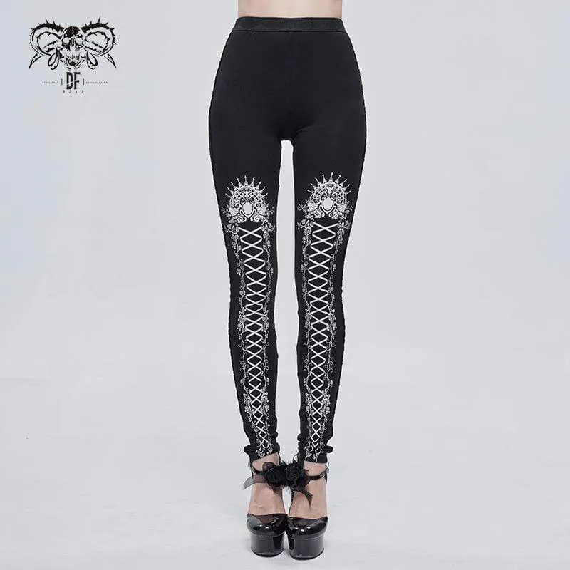 Gothic Strappy Printed Leggings Vita för kvinnor