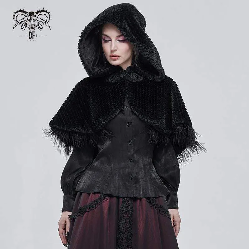 Gothic Strappy Okantad mantel för kvinnor med huva Svart