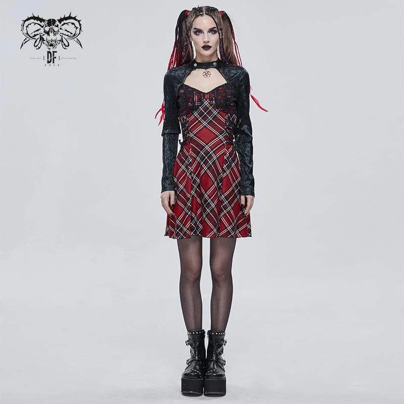 Gothic Strappy Cutout Splice Rutig Klänning för kvinnor
