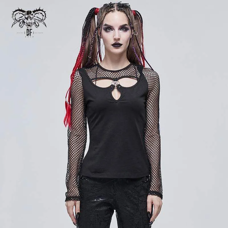 Gothic Cutout Mesh Splice Topp för kvinnor
