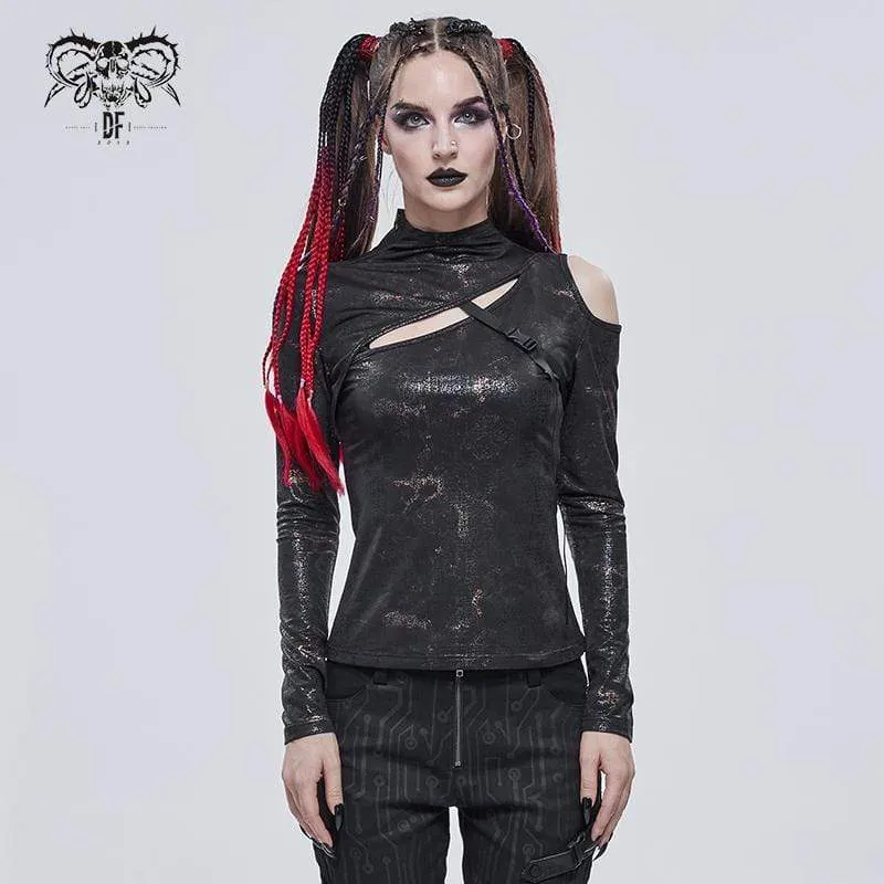 Gothic Cutout Spänne Slim Fitted Top Brons för kvinnor