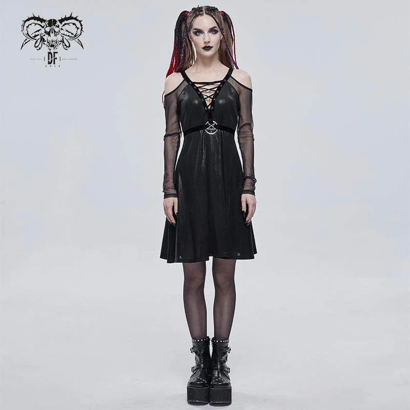 Gothic Plunging Off Shoulder Splice Klänning för kvinnor