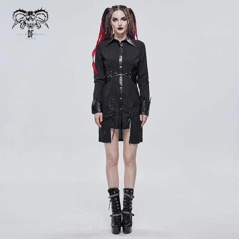 Gothic Slim Fitted Strappy Splice Shirt för kvinnor