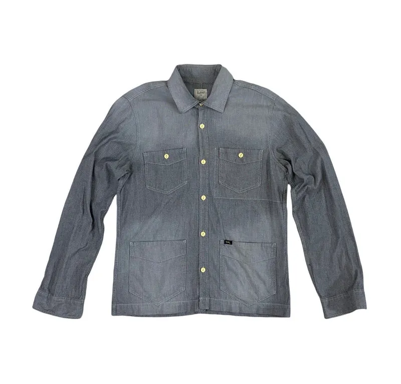 VTG LEE 101 SALT & PEPPER CHAMBRAY 4 POCKET CHORE JACKET SHIRT USA WORKWEAR S 36