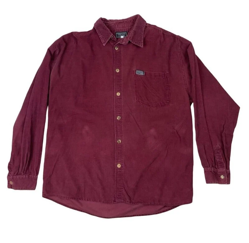 VTG 90s VERSACE CORDUROY BURGUNDY LONG SLEEVE SHIRT SIZE XL