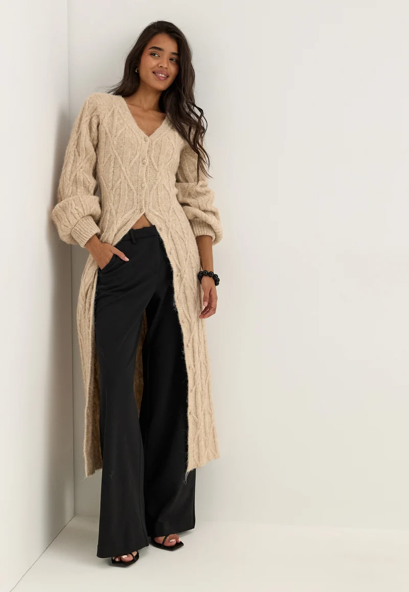 Cable Knitted Volume Sleeve Cardigan Dress