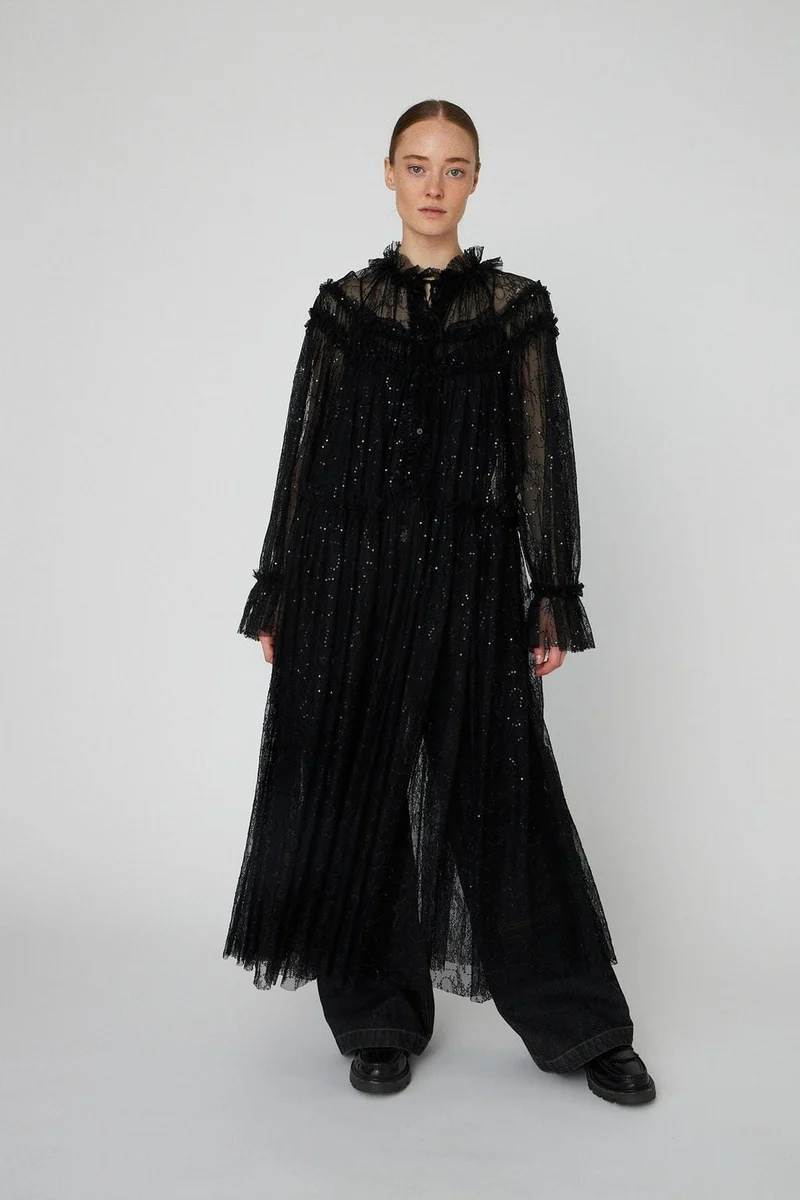 Stella Nova - Sheer Lace Maxi Cape Dressls54-4306 - 999 Black