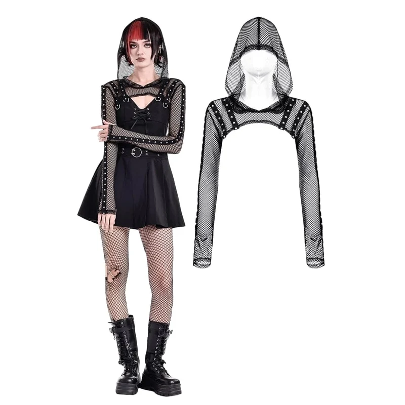 Cyberpunk-kappa med nitar och huva för kvinnor