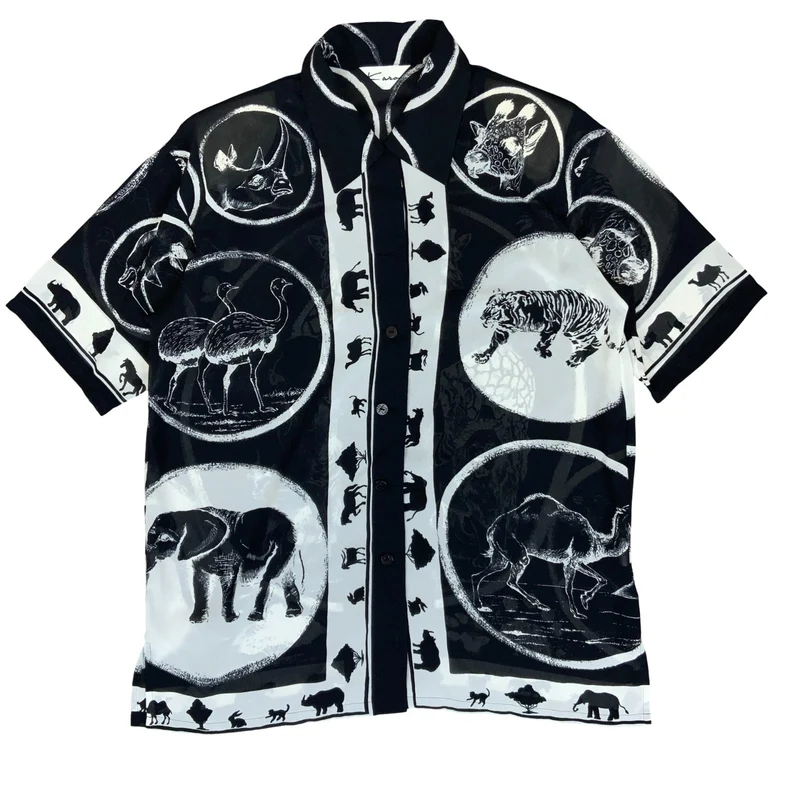 VTG 'Kana' Black White Graphic Animal Safari Jungle Casual Blouse Shirt UK 14/16