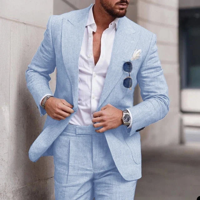 Elegant Slim Fit Bröllopskostym för Män i Andningsbart Linne | Perfekt för Sommarbröllop