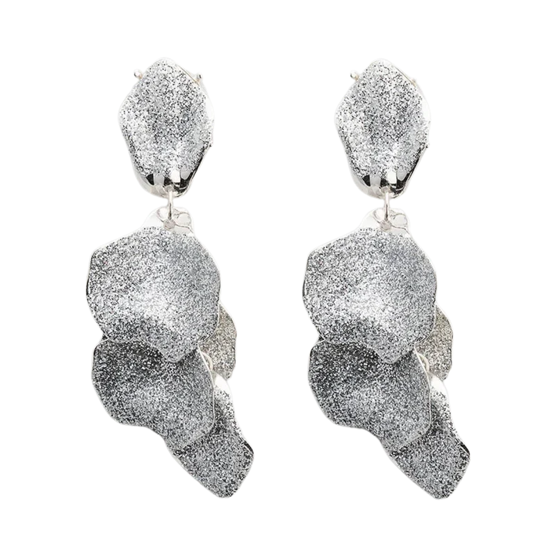 Leaf Earrings - Silver with Glitter