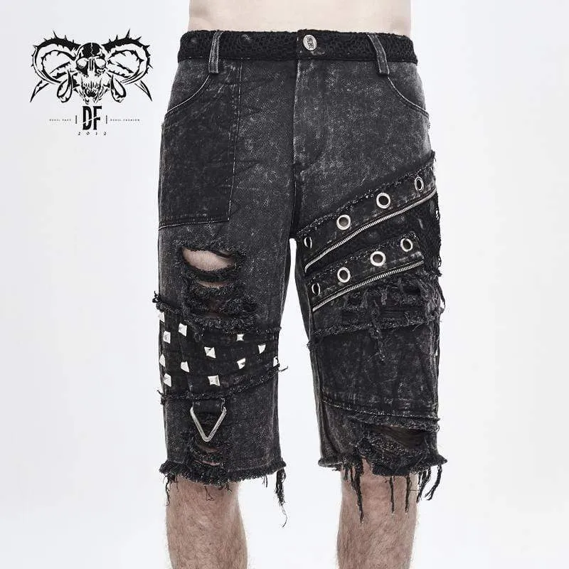 Herr Cut-out Ripped Rivets Holes Fifth Pants