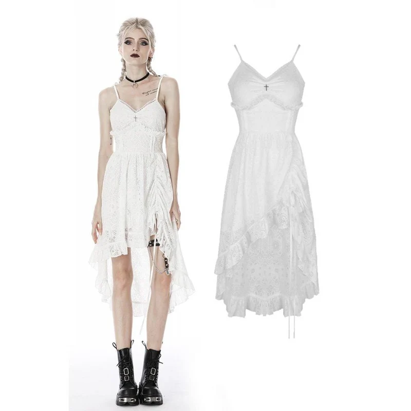 Dam Steampunk White Cocktail Blommig Spets Slip Klänningar