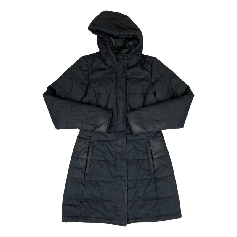 Vintage 00s Black The North Face Mid Length Hooded Puffa Jacket 8 10 Small