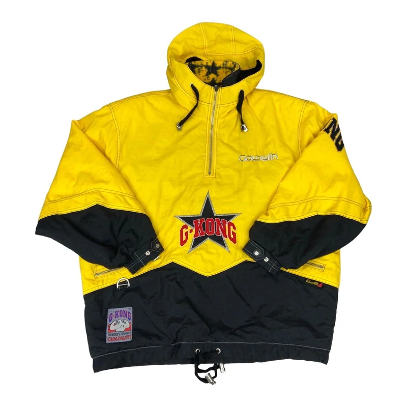 Vintage 1990s Yellow Black Embroidered Goldwin G-Kong Ski Style Jacket XL