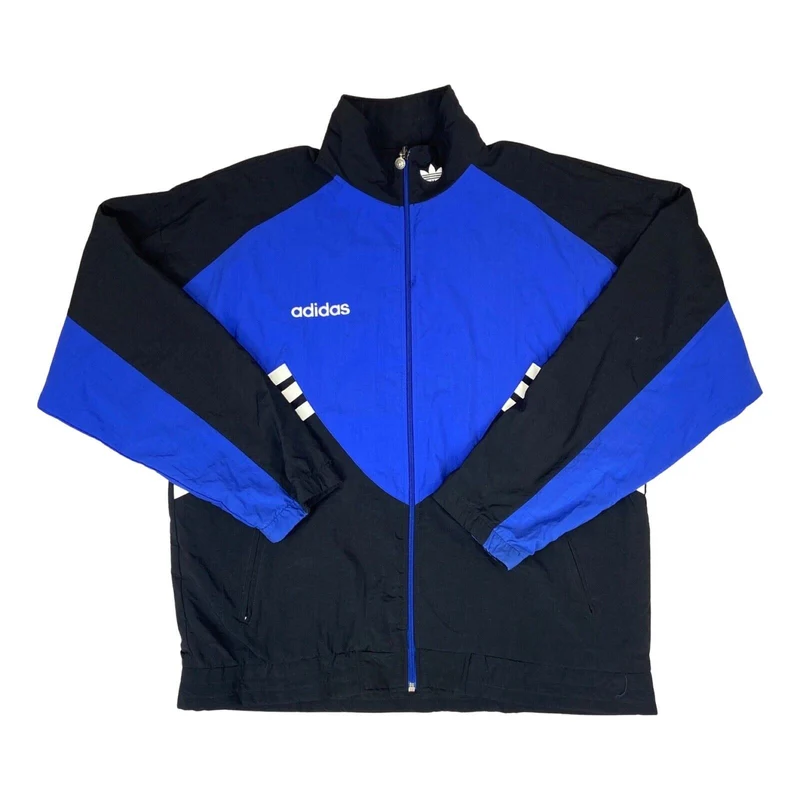 Vintage 90s 00s Blue Black Adidas Embroidered Three Stripe Windbreaker XL