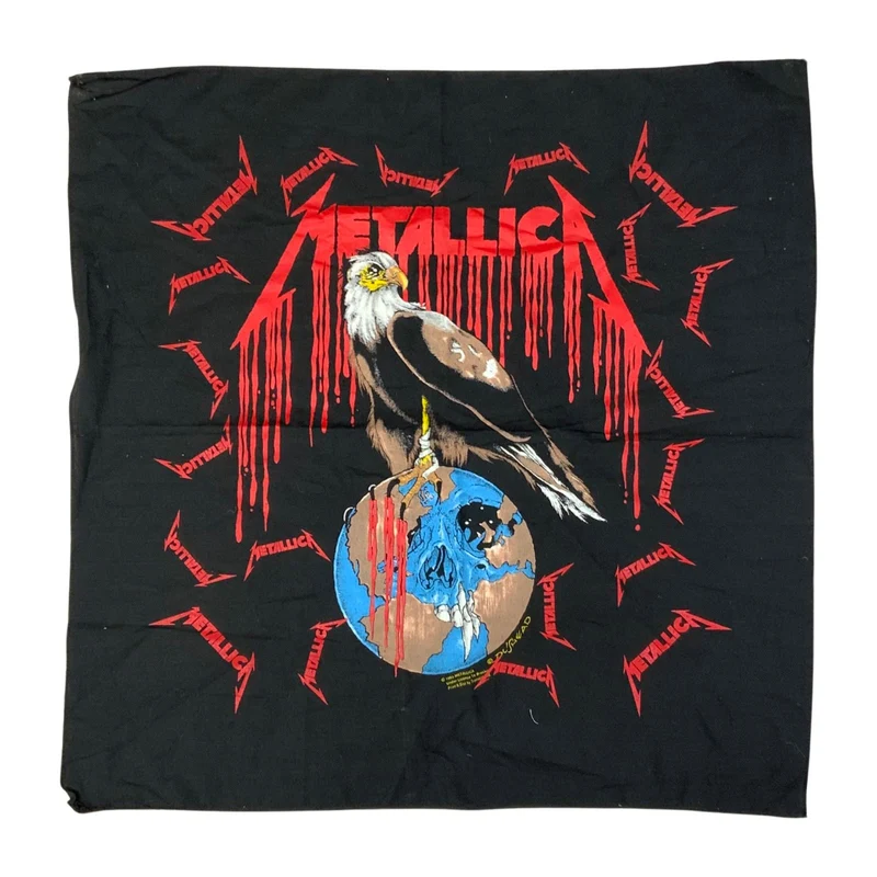 Vintage 1993 Black Red Graphic Print Metallica Bandana Logo Scarf