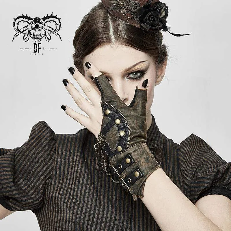 Dam Steampunk Gears Zipper Irregular Gloves
