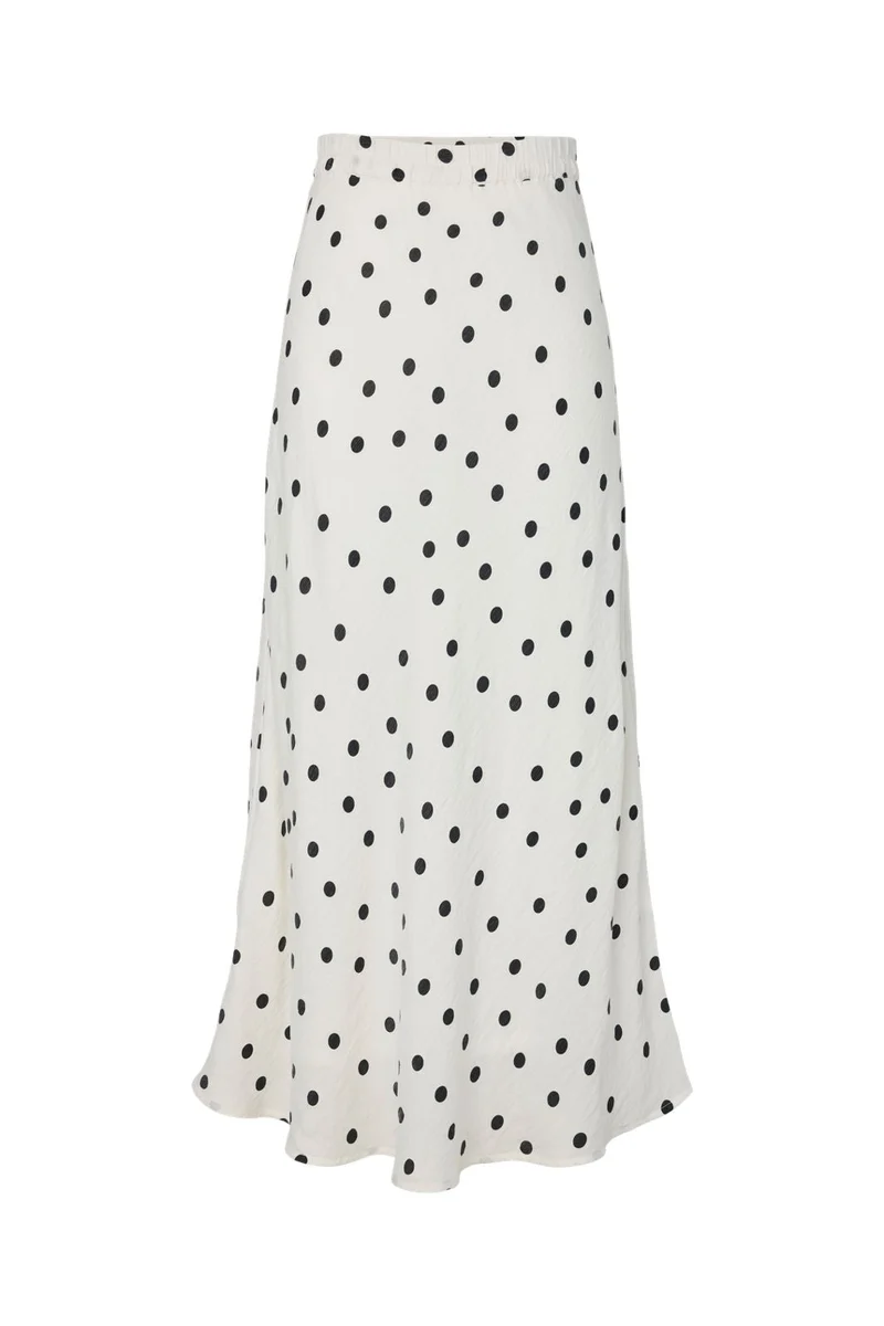 Pieces - Pcangie Ankle Skirt - 5103002 Cloud Dancer Black Polka Dots