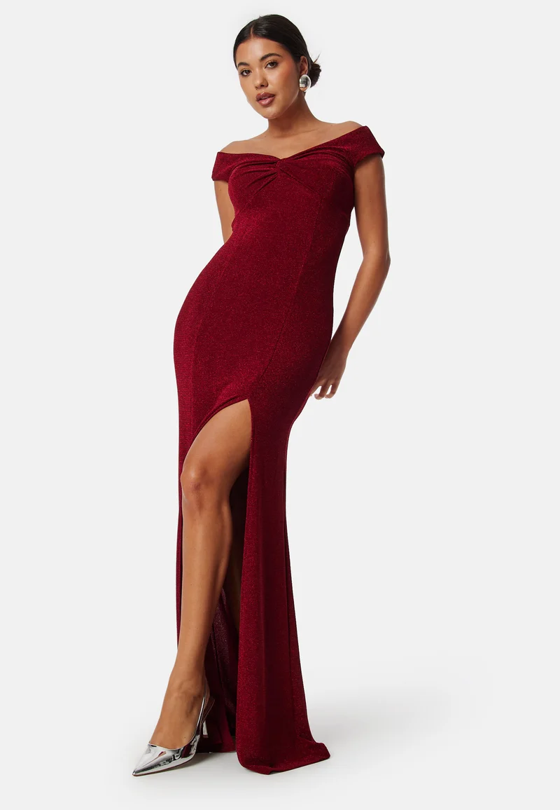 Sparkling Twist Off Shoulder Gown