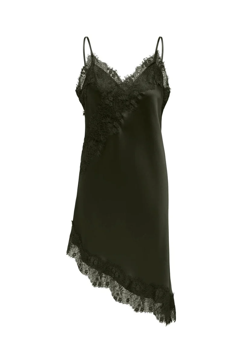 Only - Onlindona Strap Satin Lace Dress - 5136755 Forest Night