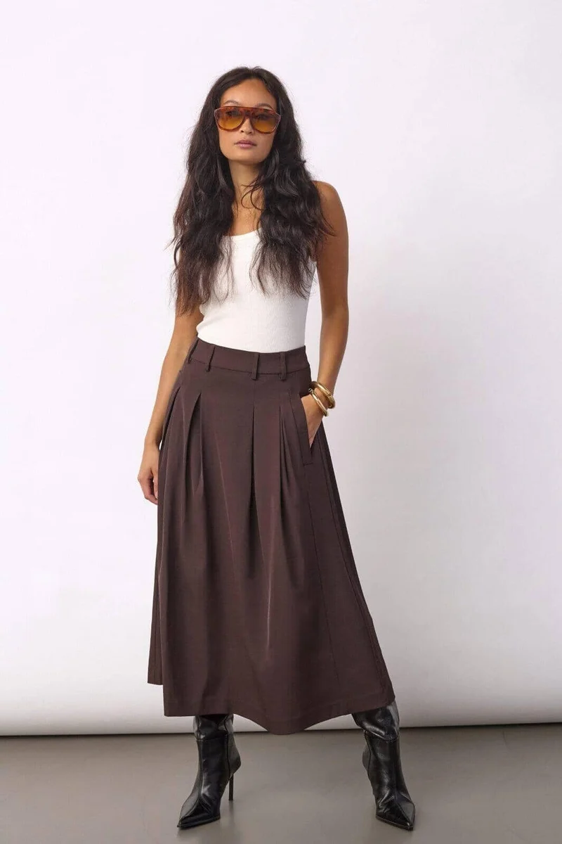Co´Couture - Alinicc Anya Pleat Skirt 500182 - 20003 - Dark Brown