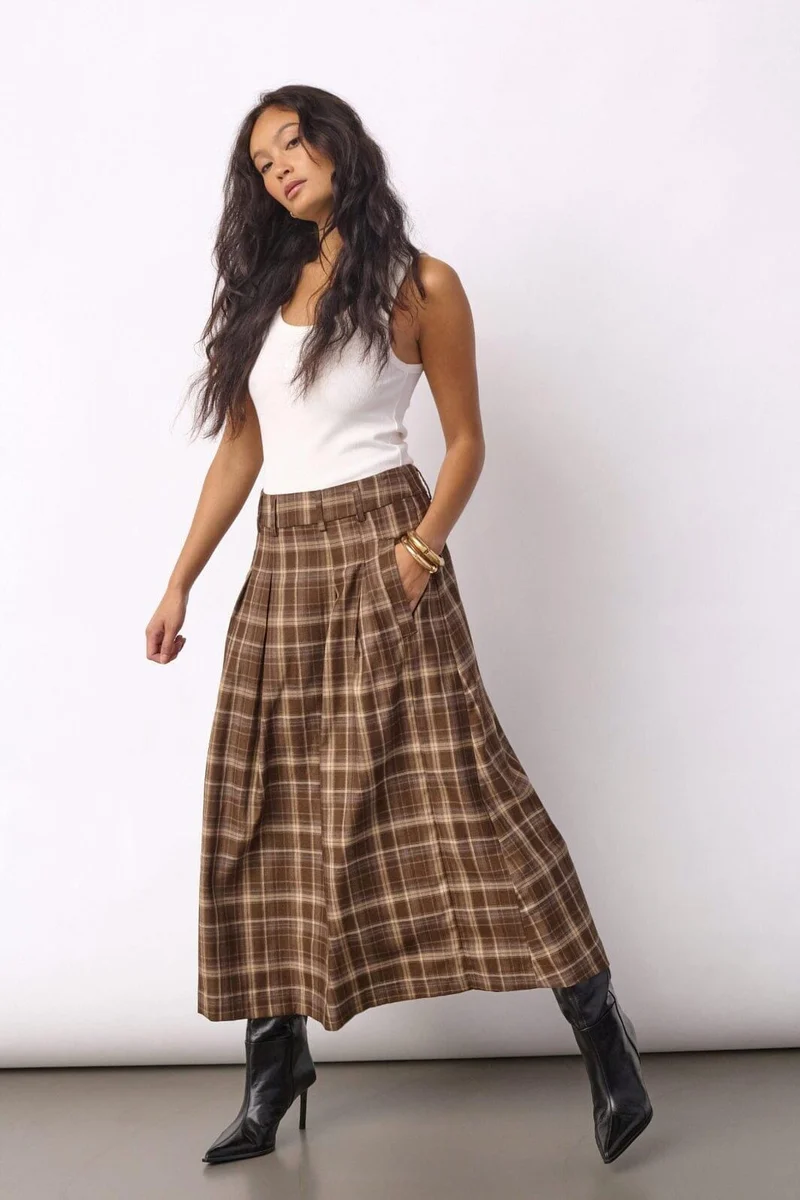 Co´Couture - Dagnycc Anya Check Pleat Skirt 500071 - 20002 - Brown