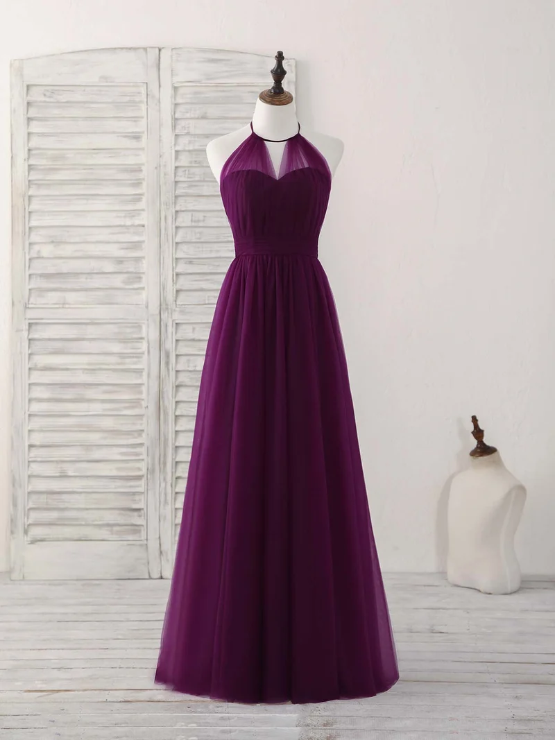 Elegant A-linjeformad tylllila lång balklänning för brudtärnor och speciella tillfällen