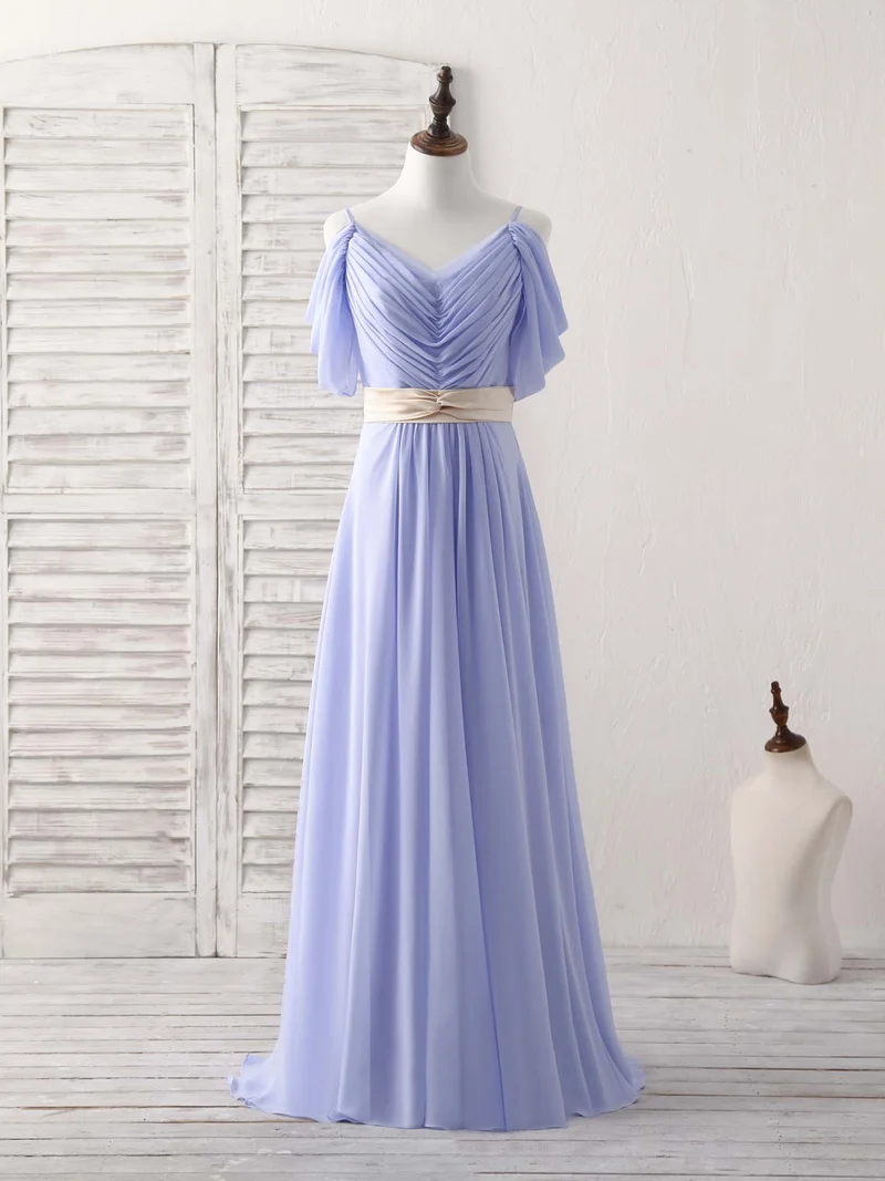Elegant V-ringad Off-Shoulder Chiffong Lång Balklänning Aftonklänning
