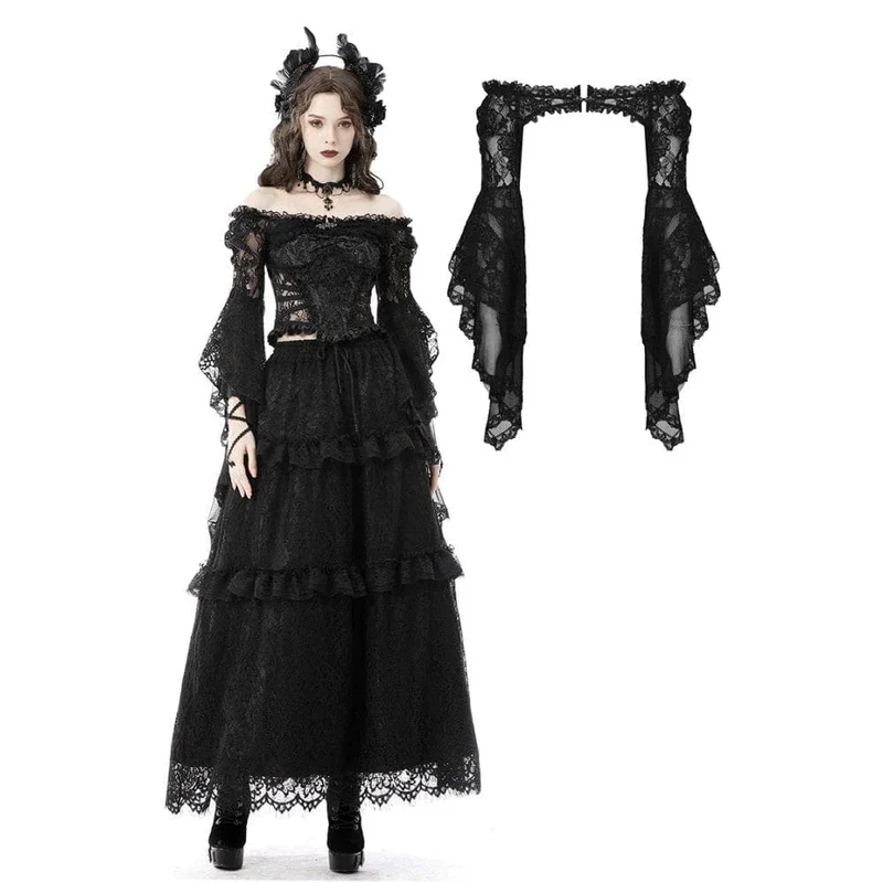 Kvinnors Gothic Off Shoulder Flare Sleeved Blommig Mesh Cape