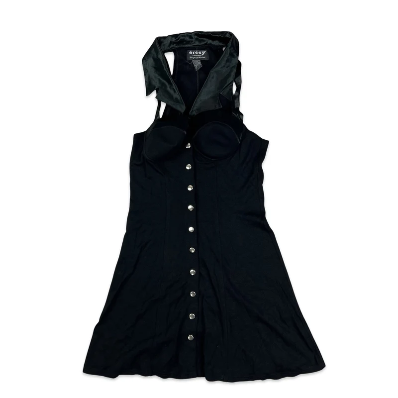 Vintage 90s Racer Back Collar Dress Black 8 10