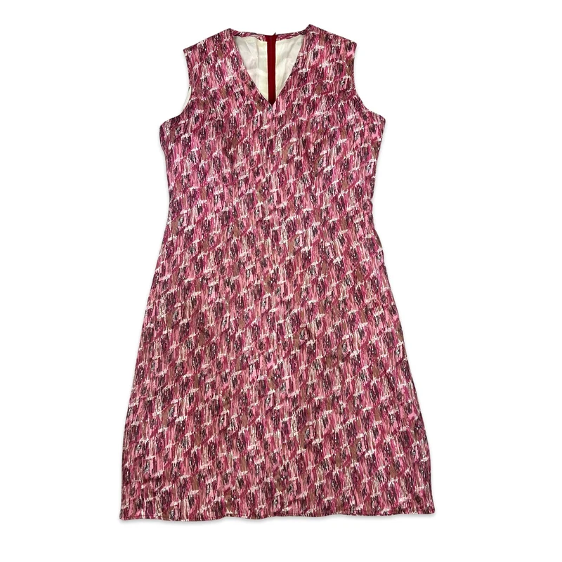 60s Vintage Abstract Shift Dress Pink Beige 12 14