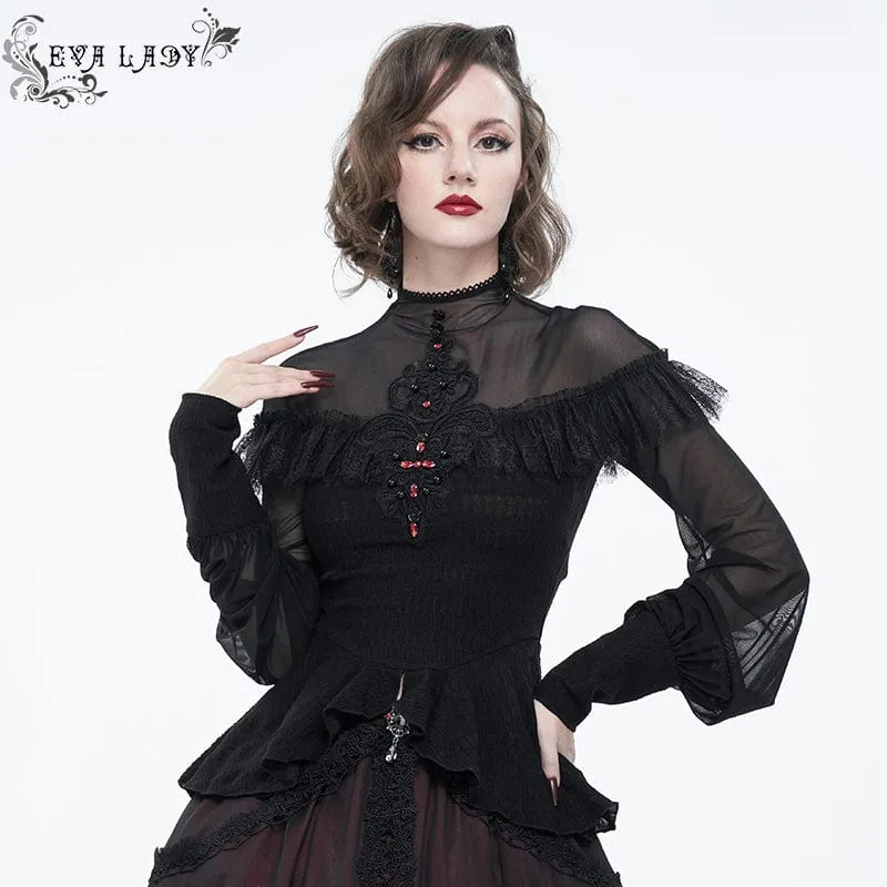 Gothic Cape-ärmad spets volangerskjorta för kvinnor