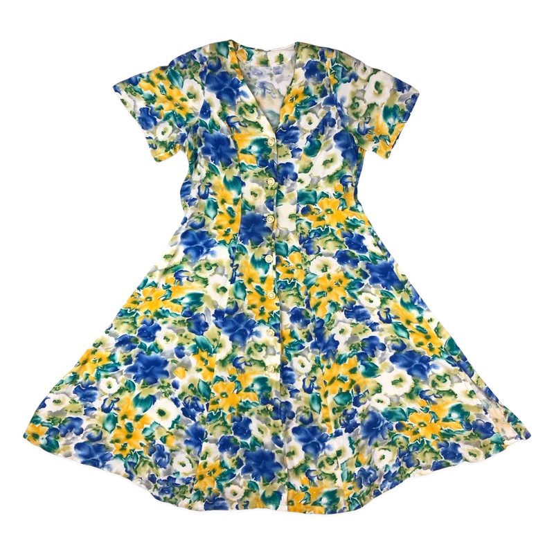 Vintage Floral Print Button-up Dress 14