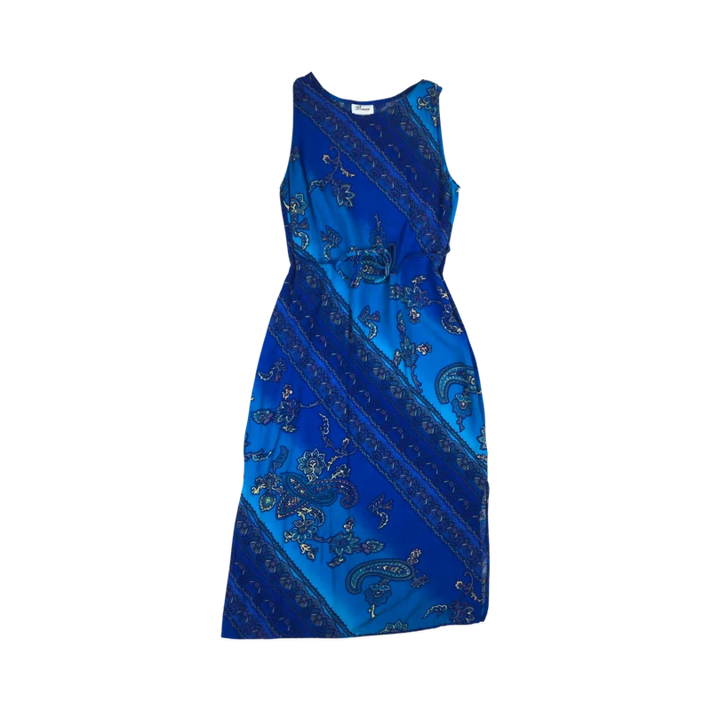 Vintage Blue Paisley Sleeveless Summer Beach Sun Dress 12
