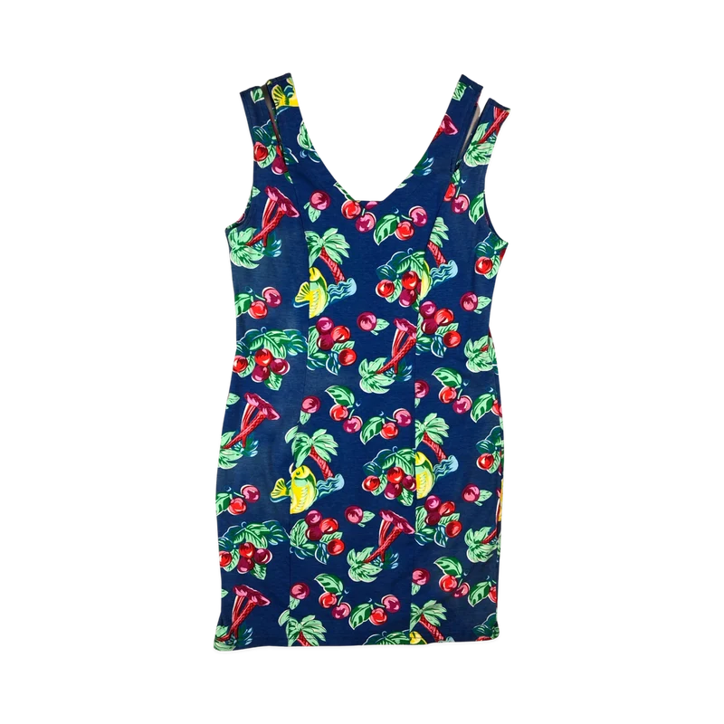 Vintage Blue Beach Theme Graphic Print Sleeveless Dress 8