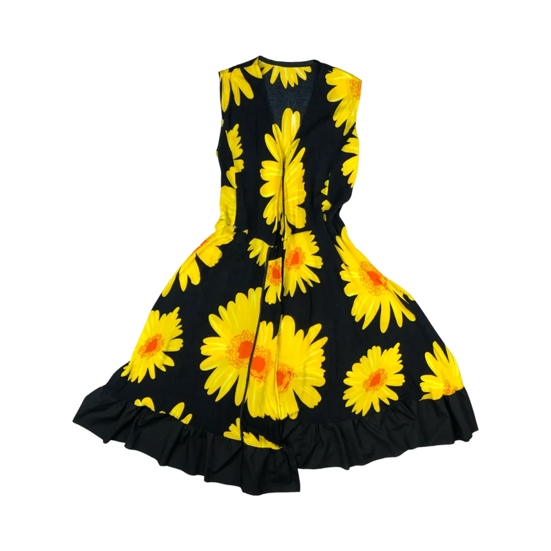 Vintage Black and Yellow Sleeveless Floral Print Dress 10