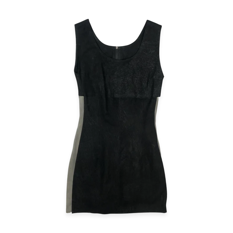 Vintage 80s 90s Black Leather Sleeveless Dress 8