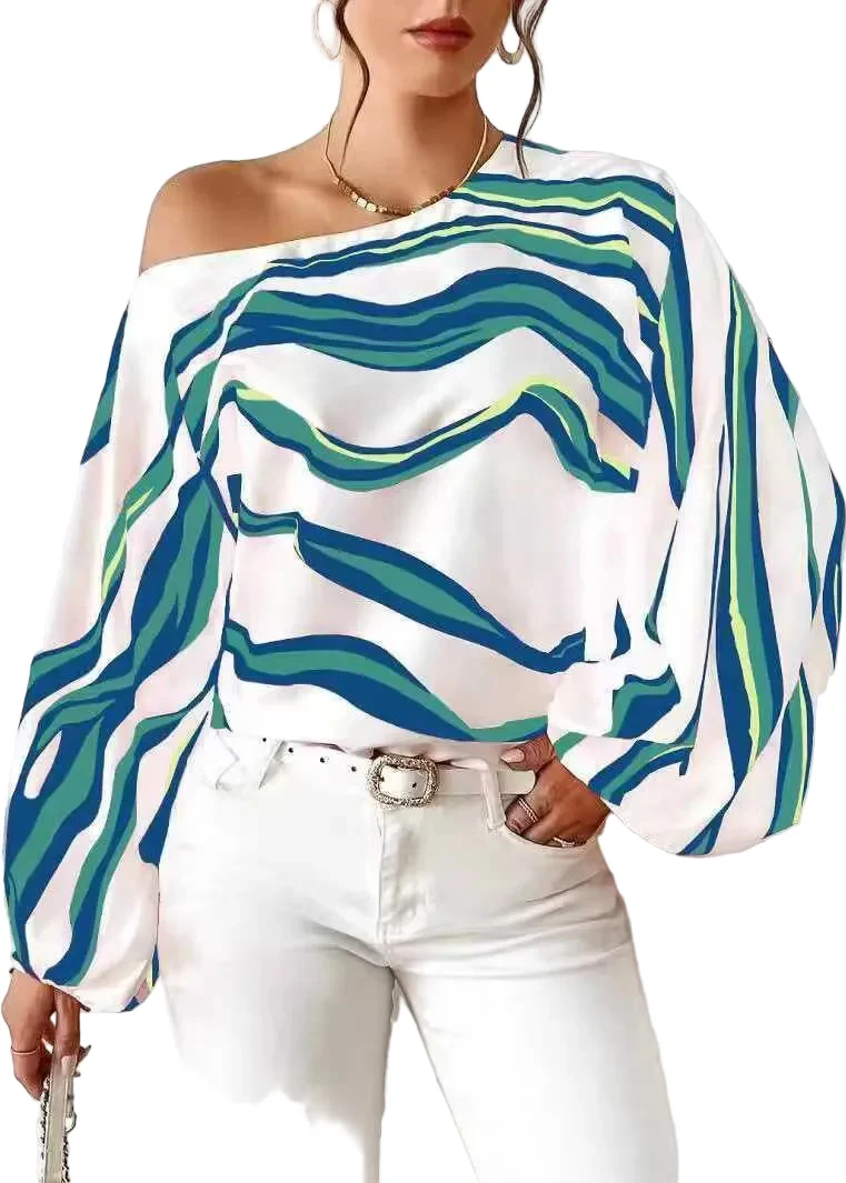 Damblus One Shoulder Långärmad Randig