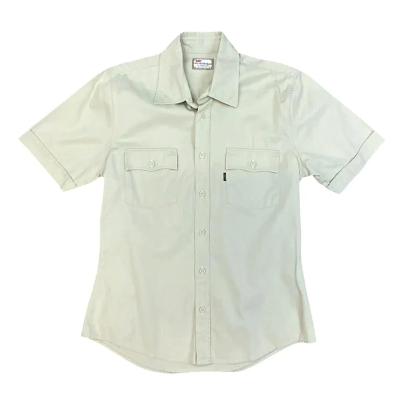 VTG LEVIS BLACK & GOLD TAB STA-PREST BEIGE SHORT SLEEVE COTTON SAFARI SHIRT