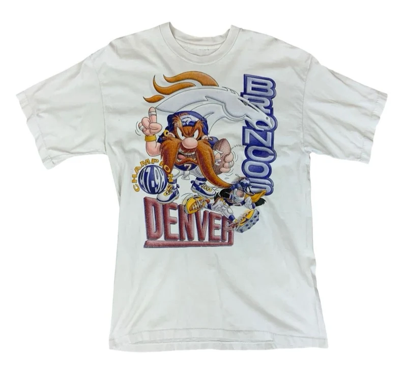 VTG 1998 DENVER BRONCOS AMERICAN FOOTBALL SINGLE STITCH T SHIRT S 38”