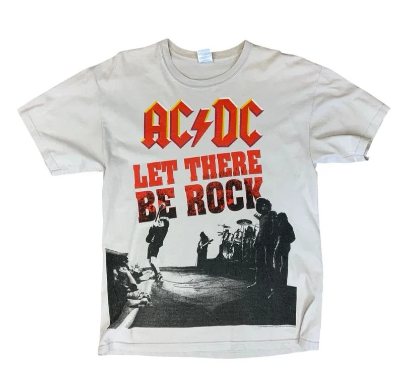 2010 AC DC GILDAN LICENCED LET THERE BE ROCK LIGHT GREY BAND GIG T SHIRT M