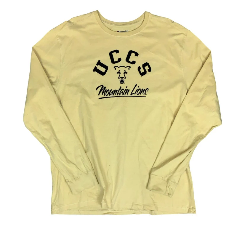 UCCS 'CHAMPION' AUTHENTIC MOUNTAIN LIONS YELLOW LONG SLEEVED SWEATSHIRT TEE XL