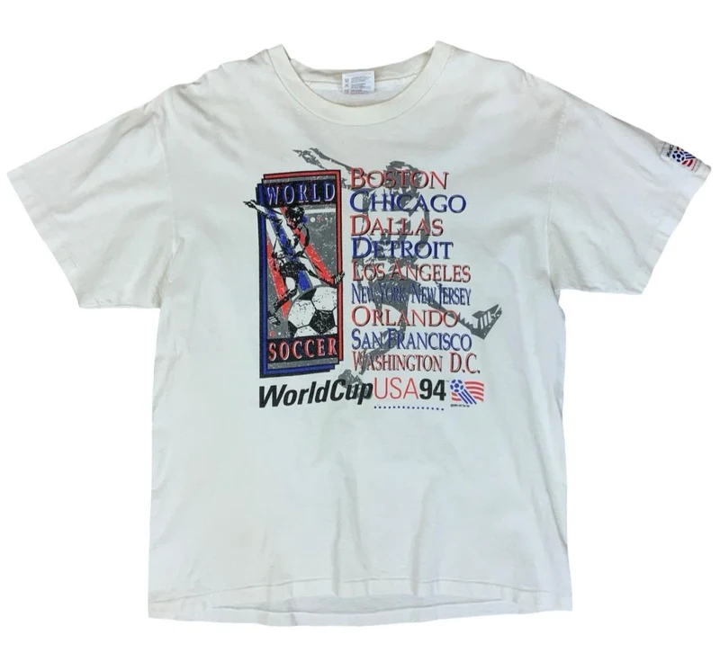VTG 90s USA SOCCER WORLD CUP 94 FOOTBALL HANES HEAVY SINGLE STITCH T SHIRT M