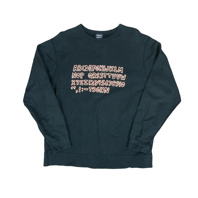 'KEITH HARING' BLACK PINK OUIJA SPELL-OUT GRAPHIC PULL-OVER SWEATSHIRT XL