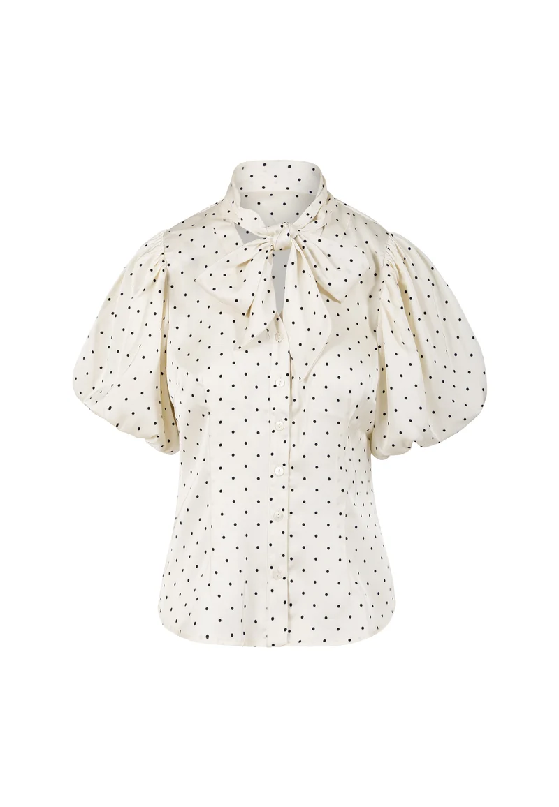 Blouse with ribbon collar - White dot
