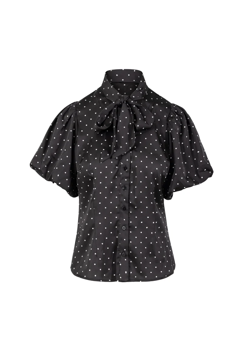 Blouse with ribbon collar - Black dot